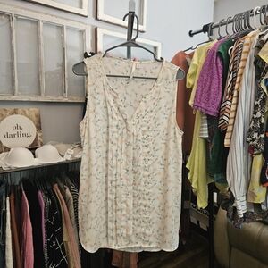 LC Lauren Conrad Floral Pleated Blouse - Cream